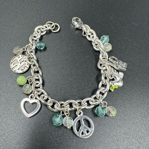 Multicolor Peace and Love Charm Bracelet Heart Love Dove Crystals